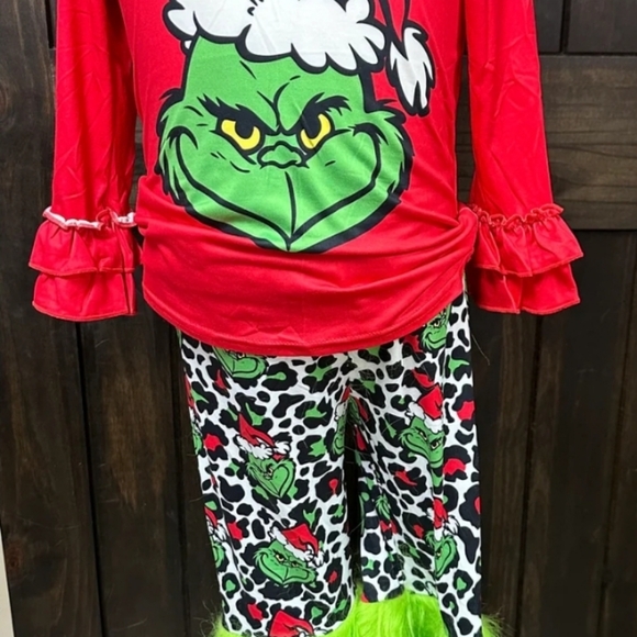 GRINCH boutique Fur bell bottom outfit set for Christmas holiday - Picture 2 of 2